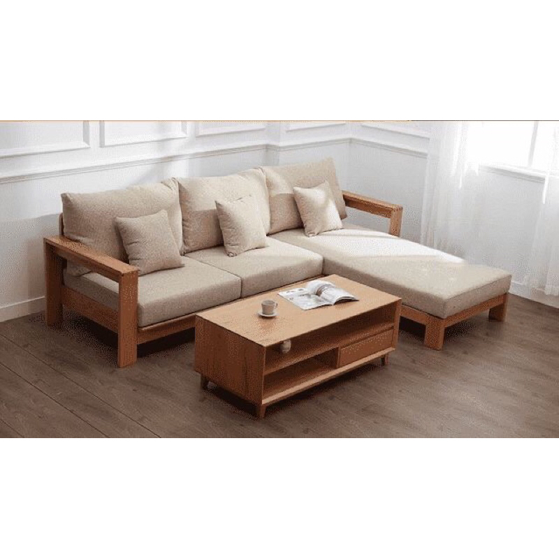 Sofa Sudut Rangka Kayu Jati Minimalis