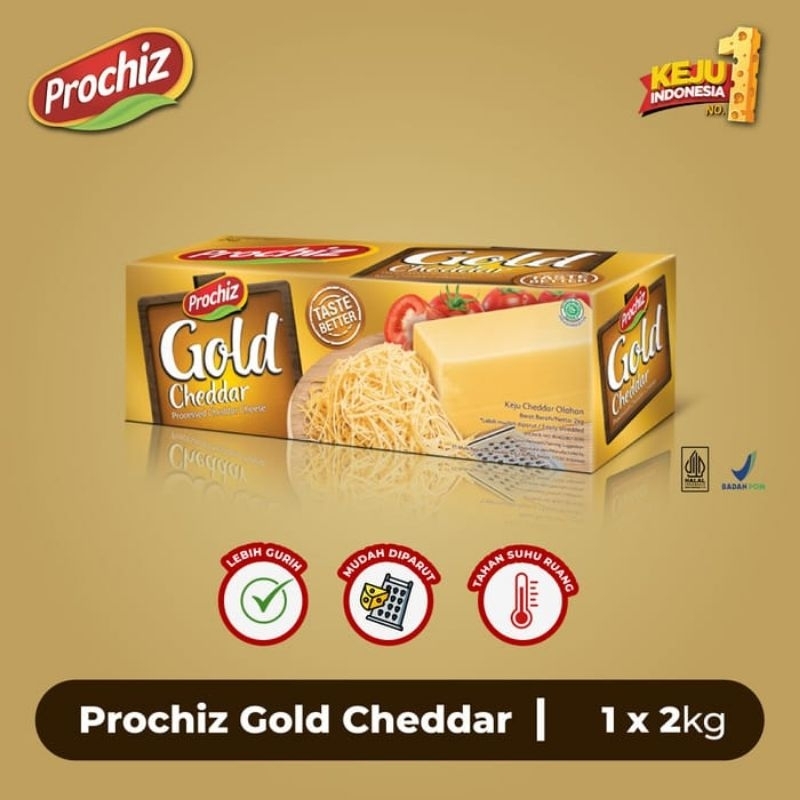 

Keju Prochiz Gold Cheddar 2KG Block Processed Cheddar Cheese