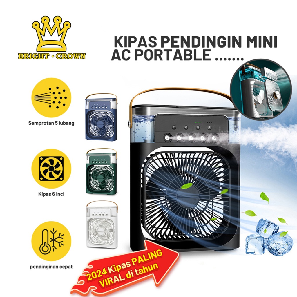 Bright Crown VIRAL Kipas Pendingin Tahan Lama / AC Portable Air Cooler Super Dingin 600ml / Kipas Angin Portable Mini kualitas tinggi