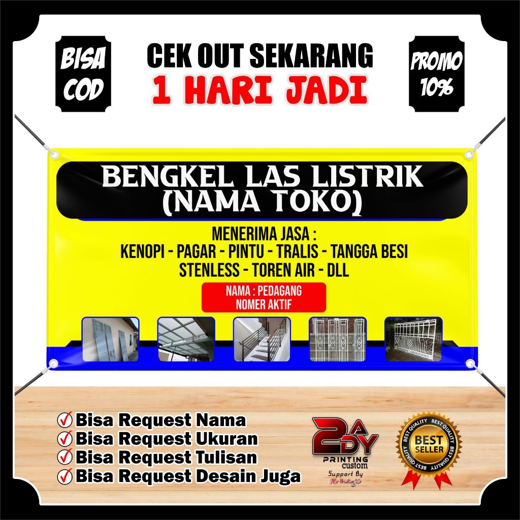 Banner Bengkel Las Listrik Bahan Bagus, Spanduk Jasa Bengkel Las Listrik