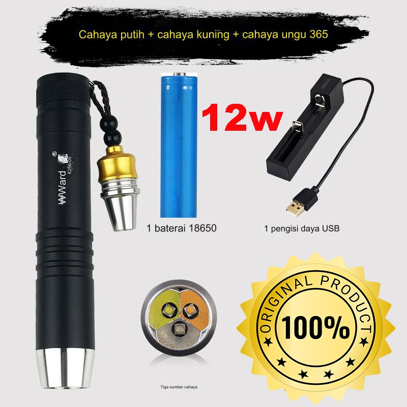 nitecore gem8 original senter 3 warna UV ungu putih kuning senter detektor senter uang palsu HEADLAM