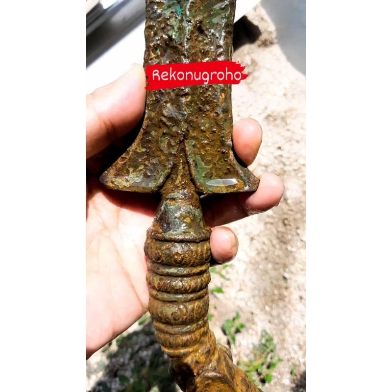 Keris Bethok Sepang Ganesha Perunggu Original Temuan Sungai Patina Utuh