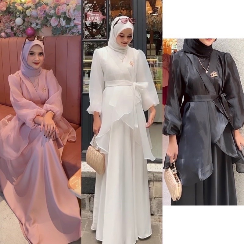 Lucsya Dress satu Set Inner Outer Include Bros Random  Gamis Muslim Wanita Pesta Kondangan Bridesmaid Satin Velvet Organza New 2024