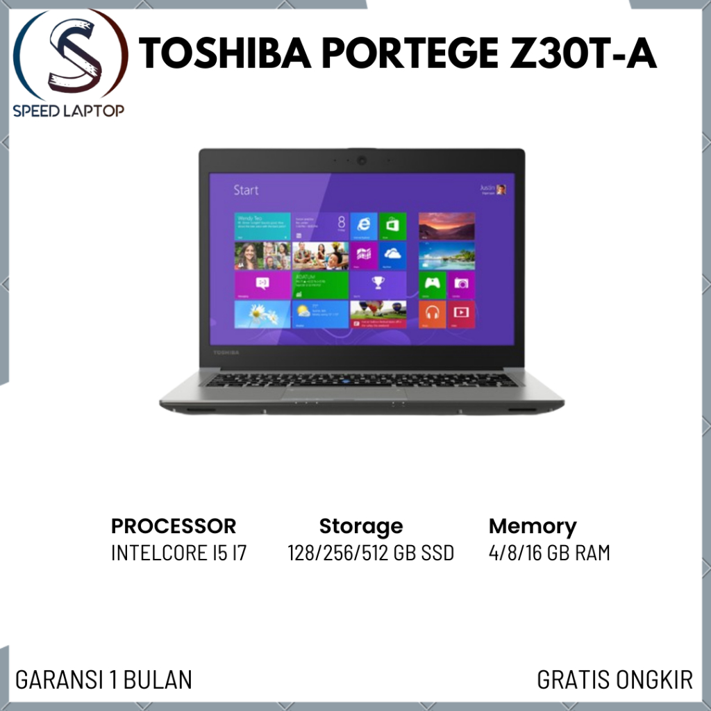 Laptop Toshiba Portege Z30T-A Core i5  Ram 8GB SSD 128GB Second Bergaransi