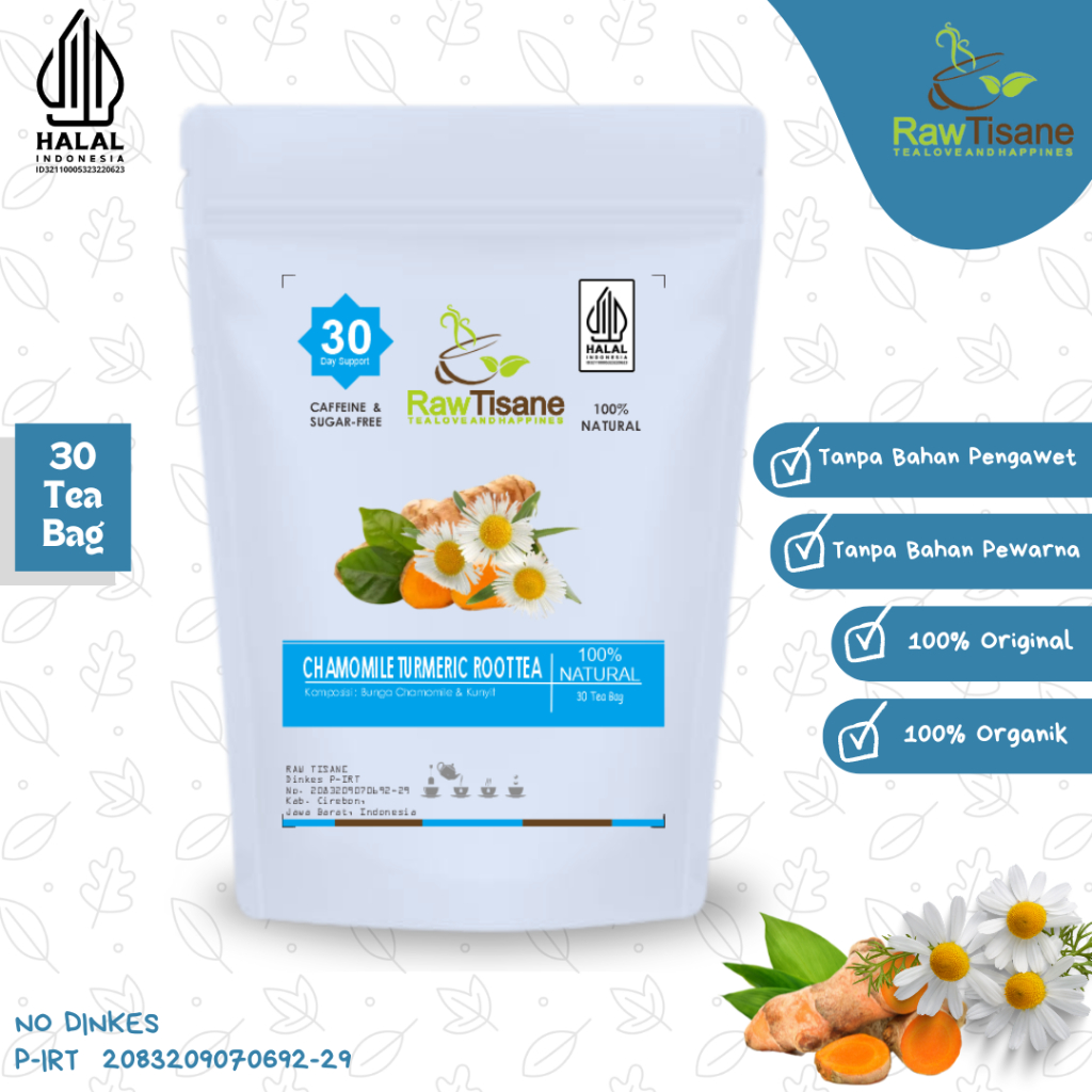 

RAW TISANE Chamomile Turmeric Root Tea : Teh Bunga Chamomile & Kunyit Isi 30 Tea Bag
