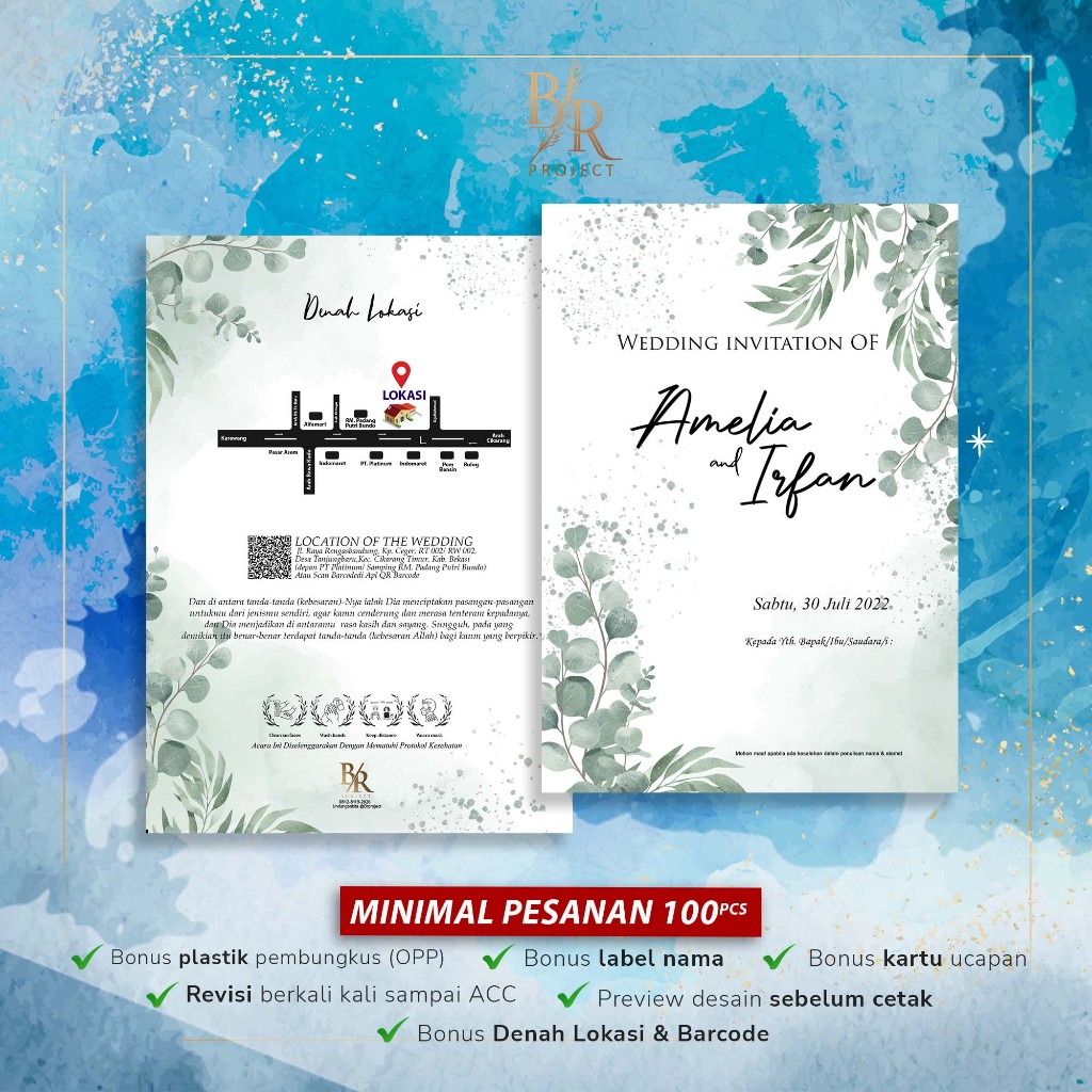 Undangan Pernikahan Lipat Dua Bahan Brief Card 160 GSM | Undangan Pernikahan Unik Murah | Undangan k