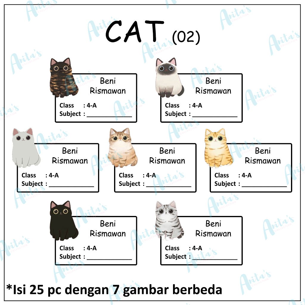 

25pc STIKER NAMA BUKU PELAJARAN ANAK SEKOLAH tema CAT 02 | size S / 5x3 cm | CUSTOM