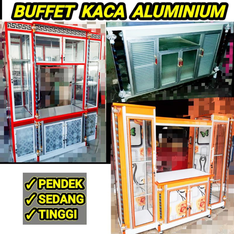 BUFFET PAJANGAN TV ALUMINIUM KACA MEWAH / BUFFET TV KACA ALUMINIUM / LEMARI PAJANGAN TV KACA ALUMINI