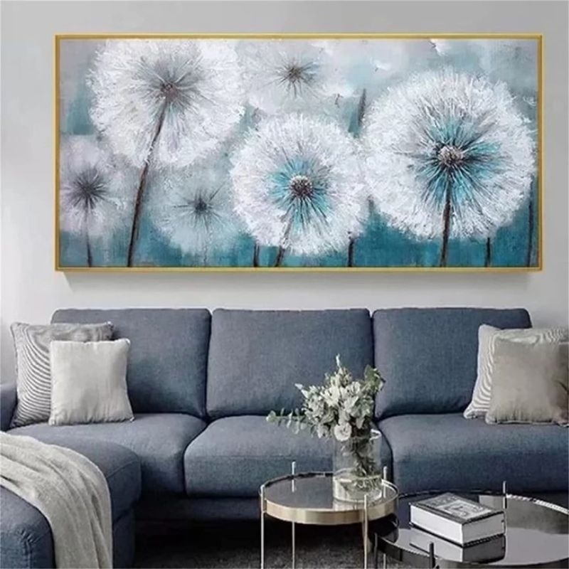 lukisan dinding abstrak tekstur bunga dandelion untuk ruang tamu rumah / hiasan dinding / include fr