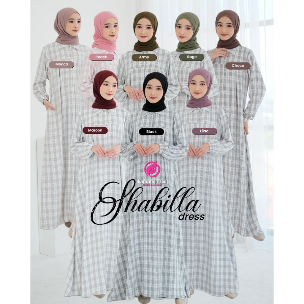 Gamis SHABILLA DRESS Basic Material Kain Rayon Crinkle Airflow Motif Square Pattern Exclusive