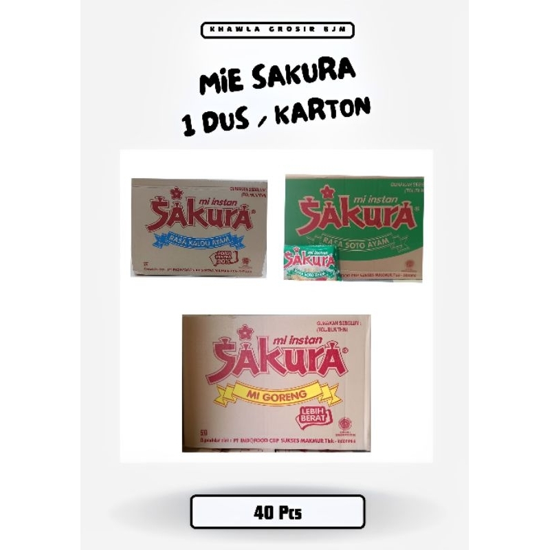 

KALSEL MIE SAKURA 1 KARTON GORENG KUAH SOTO KALDU AYAM DUS 40 PCS