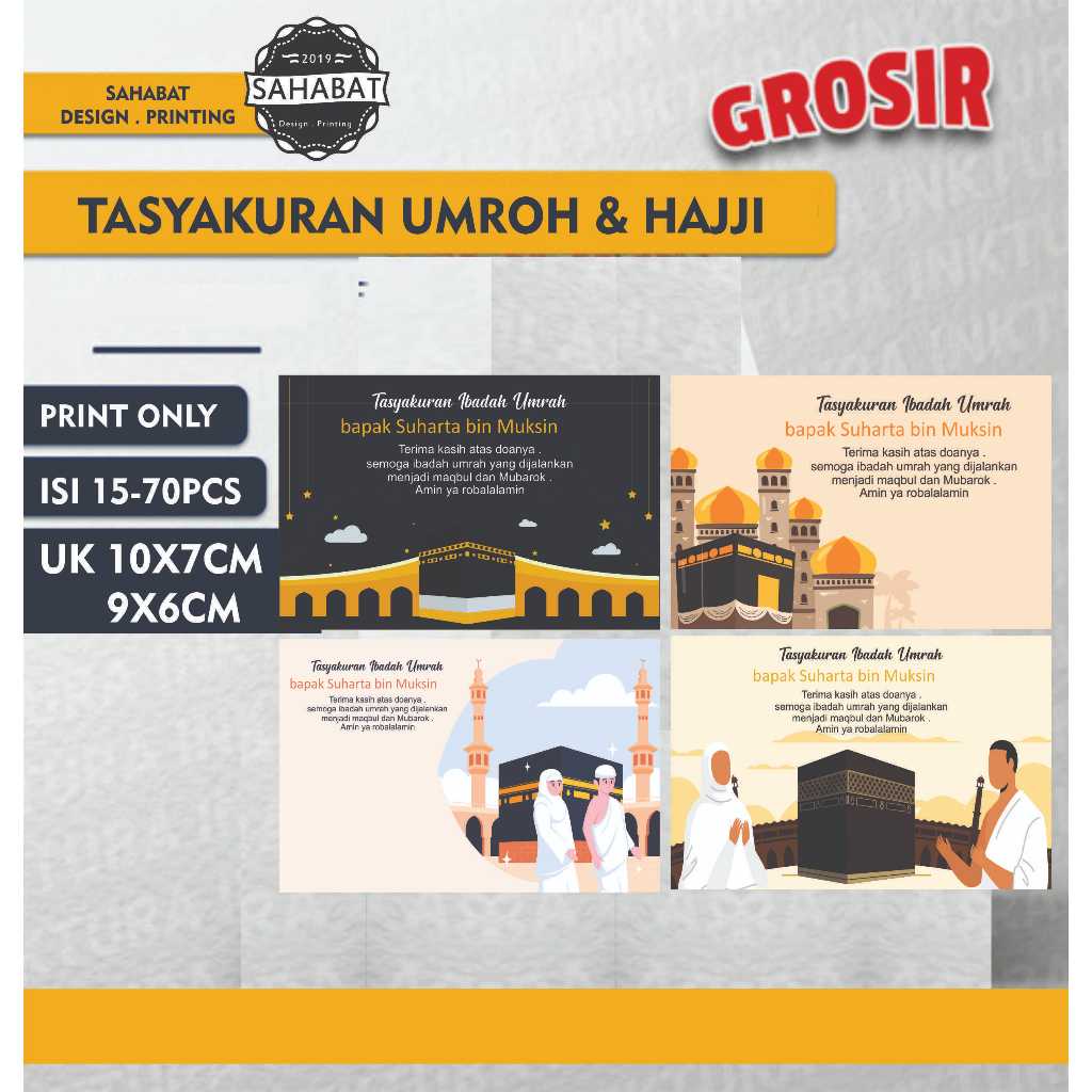 

(isi 15-70pcs) Sticker & kartu Tasyakuran umroh & Tasyakuran haji / Syukuran ibadah umroh / Syukuran ibadah haji