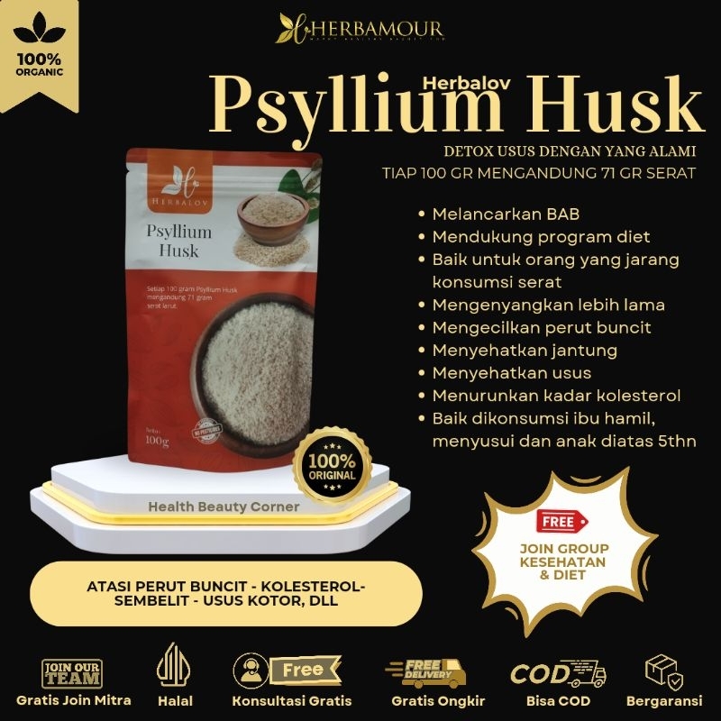 Psyllium Husk By Herbalov | Husk Pengganti Serat | Diet Sehat Alami Pasti Langsing | Serat Alami Die