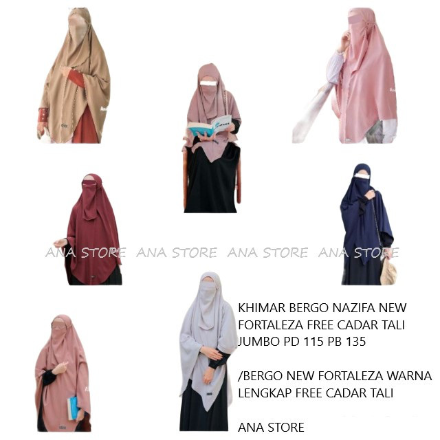KHIMAR BERGO NAZIFA NEW FORTALEZA FREE CADAR TALI JUMBO PD 115 PB 135/BERGO NEW FORTALEZA WARNA LENG