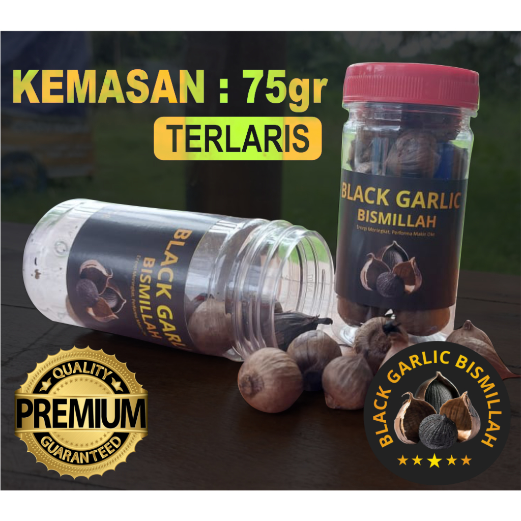 

BAWANG HITAM TUNGGAL BLACK GARLIC BISMILLAH 75gr | Black Garlic Premium isi 15-20 butir Bawang hitam