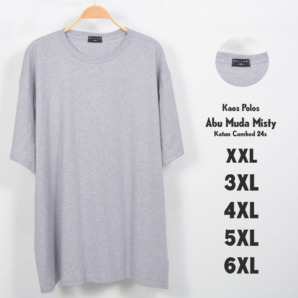 Kaos Polos Jumbo Pria Abu Muda Misty 24s Big Size XXL 3XL 4XL 5XL 6XL