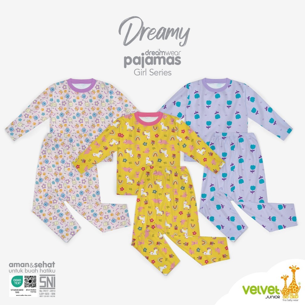 VELVET JUNIOR Dreamwear Pajamas Girl Series motif Dreamy dan Daisies usia 2-10 tahun Piyama Panjang 