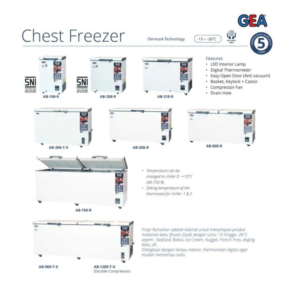 Chest Freezer GEA 100L, 200L, 300L, 500L, 600L, 750L, 900L, 1200L / Box Freezer NAM STORE