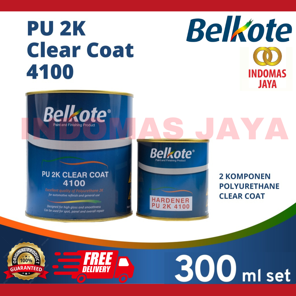 CLEAR BELKOTE 4100 PU 2K GLOSS 300ML - Belkote PU 2K Clear Coat 4100 - 300mL (Pernis Motor / Varnish