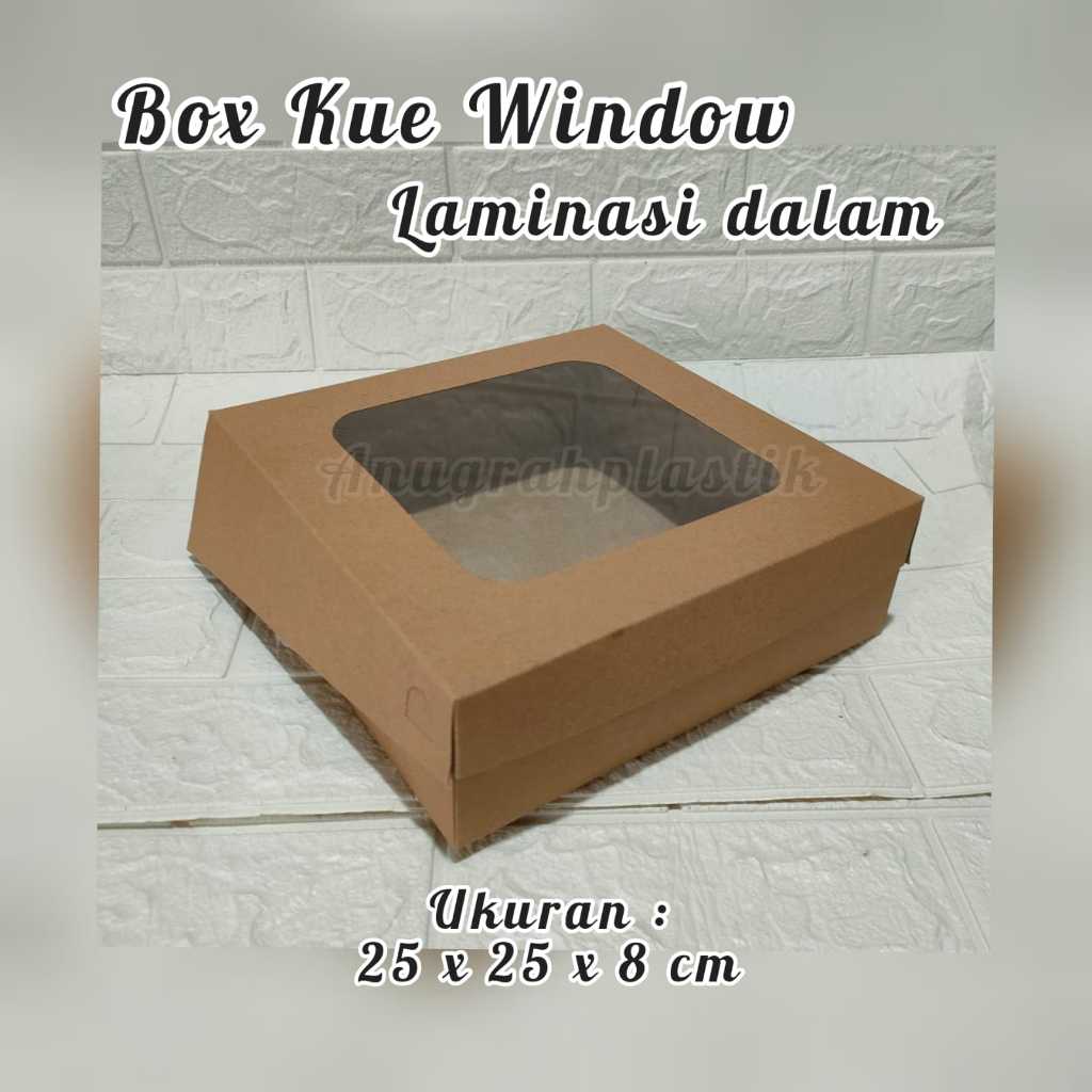 

Box Kue / Dus kue / Box Puding Kraft Window Laminasi 25 x 25 x 8 cm PER 10 lbr