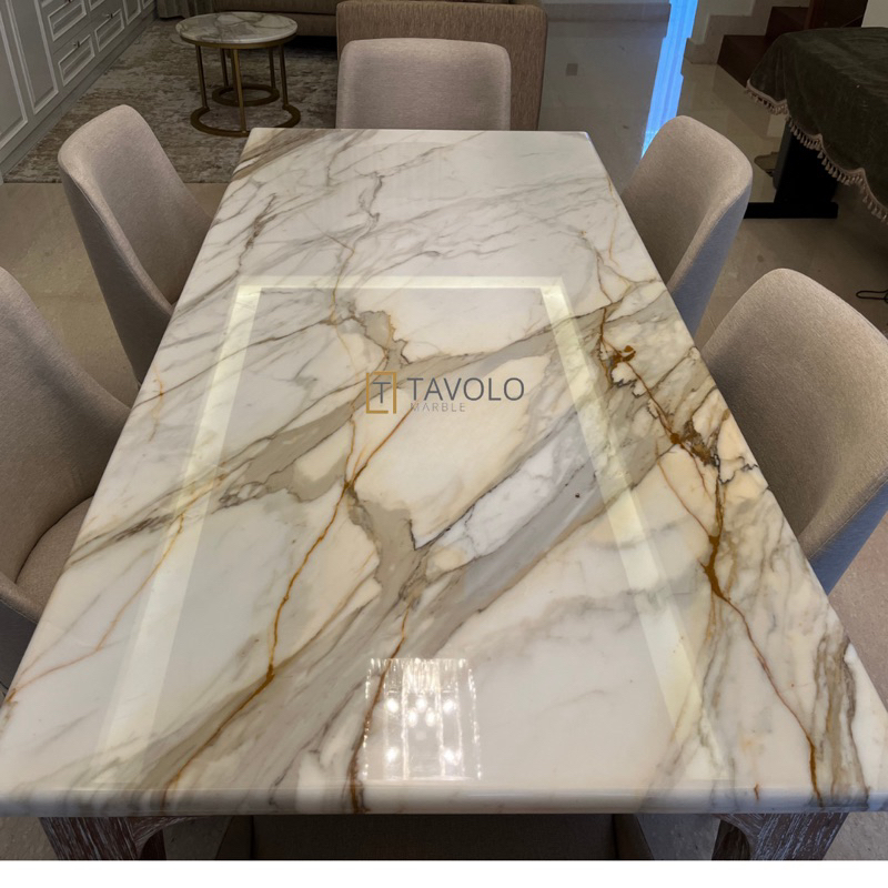 meja makan marmer calcatta gold| meja marmer calacatta gold| meja makan marmer import| meja makan ma