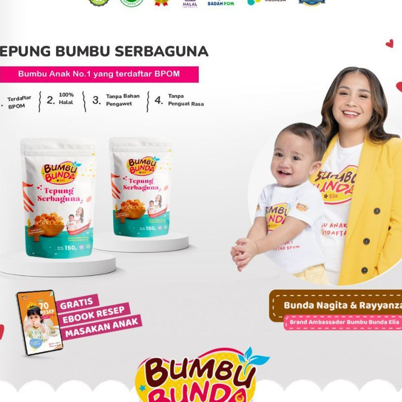 

Bumbu Bunda Elia BPOM Tepung Crispy Non MSG Non Pengawet / Tepung Bumbu Serbaguna Non MSG MPASI