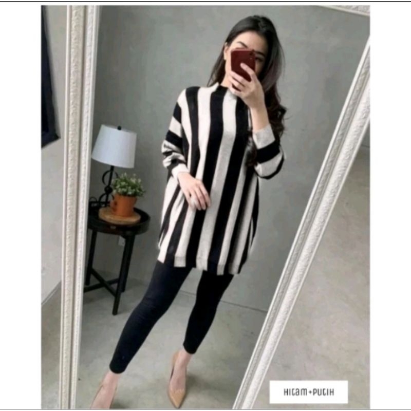 RRA - OVERSIZE TOP Atasan Rajut Wanita Terlaris | Blaster Blouse Setrip garis | Sweater Batwing Raju