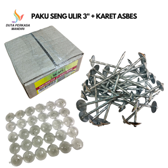 Paket Per 30 Pcs Paku Seng Ulir 3" Inch 7.5cm MUMS + Karet Asbes Bening Transparan / Karet Seng Seal