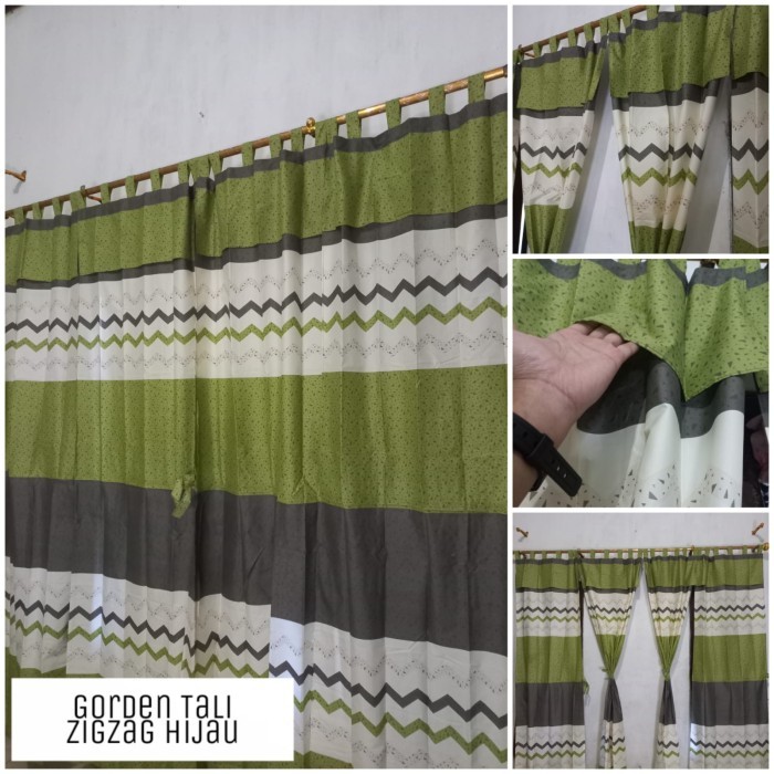 Gorden Jendela Tali Motif Zizgag Hijau Minimalis Hordeng Aesthetic Keren Tebal Murah
