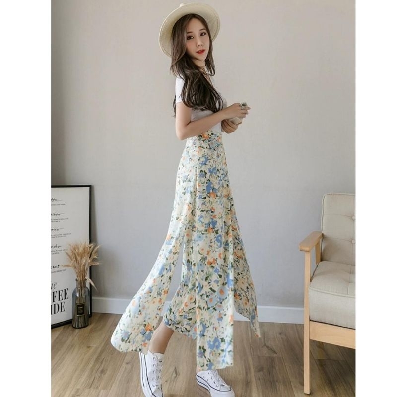 9532 Pakaian autfit outfit celpan celana panjang kulot kullot lapis layer bunga flower manis koreanl