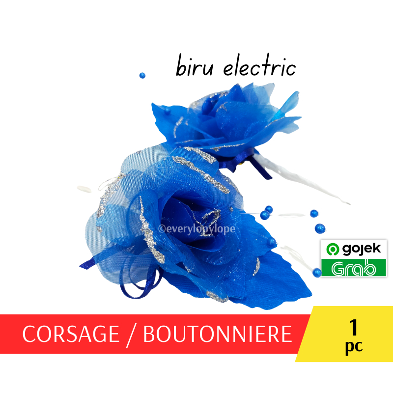 Corsage Pin Jas Korsase Bros Panitia Bunga Dada Warna Biru Elektrik