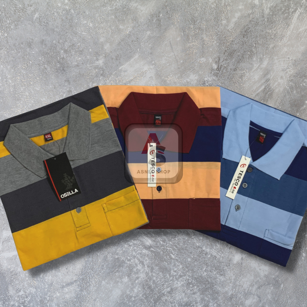 Paket Murah 3 pcs 100 Ribuan Polo Shirt Motif Garis Pria Dewasa Bapak2 Saku / Kantong Depan | Kaos K