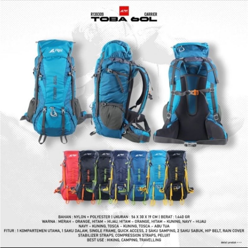 Tas Gunung Pria TOBA 60L AREI OUTDOORGEAR - Carrier Pria Wanita Unisex REI TOBA 60L - Tas Mendaki Gu