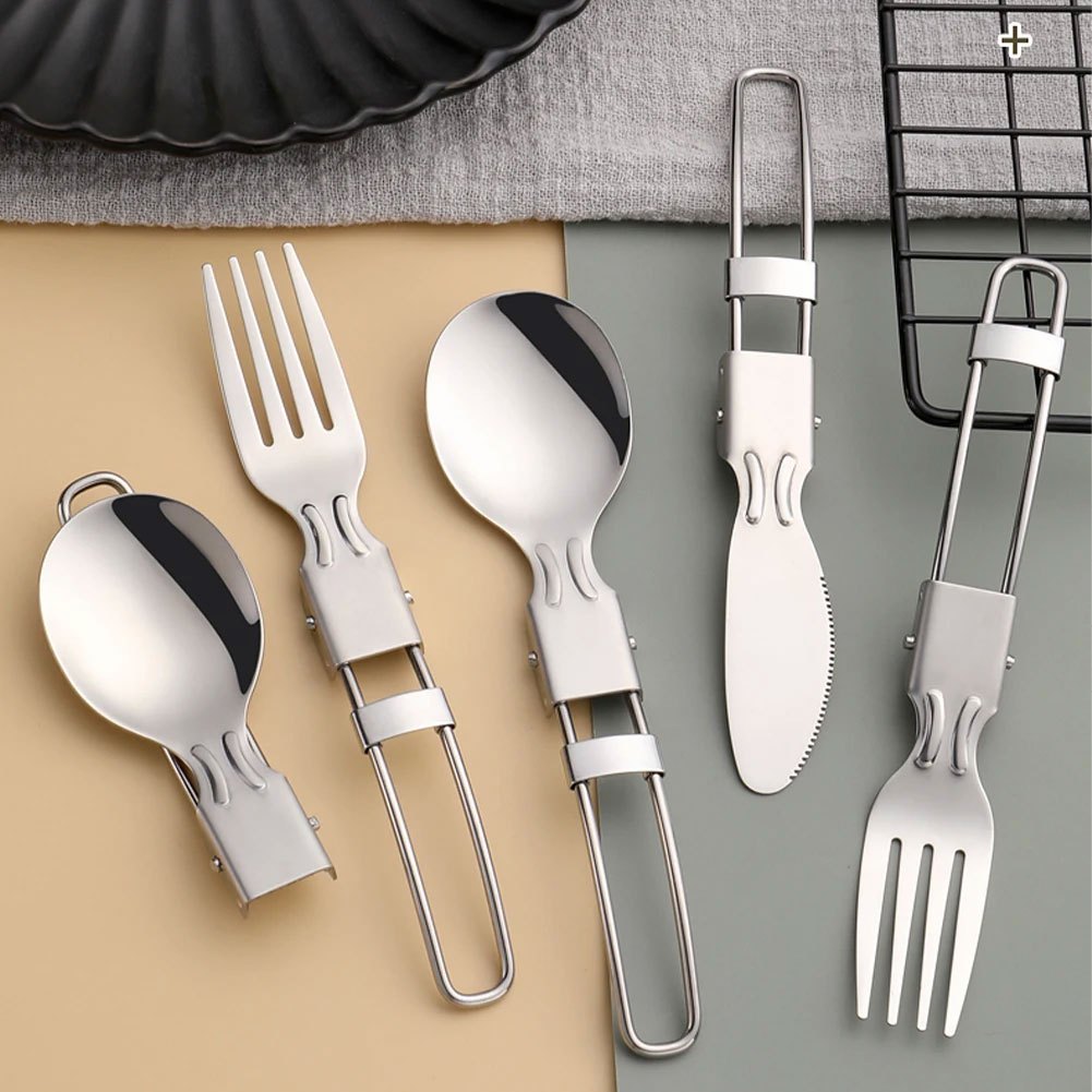 【COD】 Alat Makan Lipat Portable * Sendok Garpu Pisau Stainless Steel * Travel Outdoor Camping-5