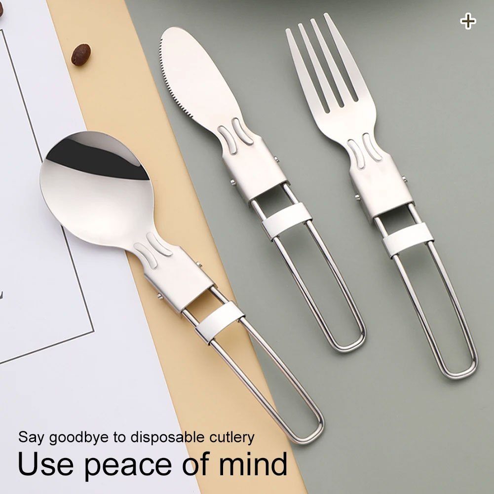 【COD】 Alat Makan Lipat Portable * Sendok Garpu Pisau Stainless Steel * Travel Outdoor Camping-6