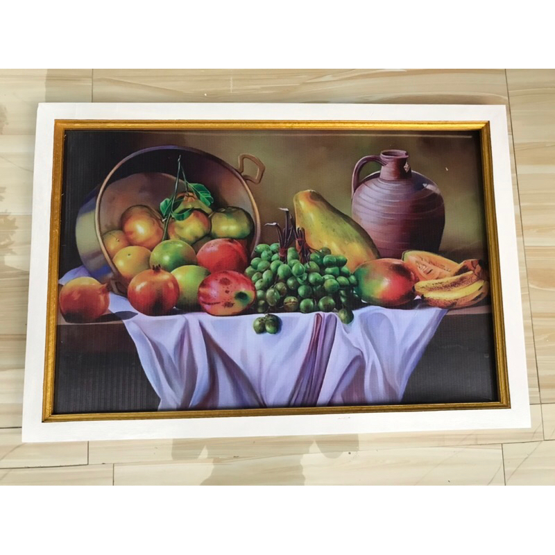 hiasan dinding gambar buah-buahan segar plus bingkai