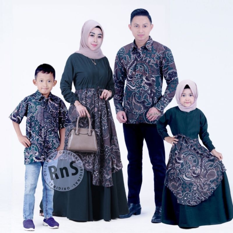 Baju Batik Couple Pasangan Sarimbit Keluarga Gamis Wanita Batik Kombinasi Ibu Ayah Anak Size M L XL 