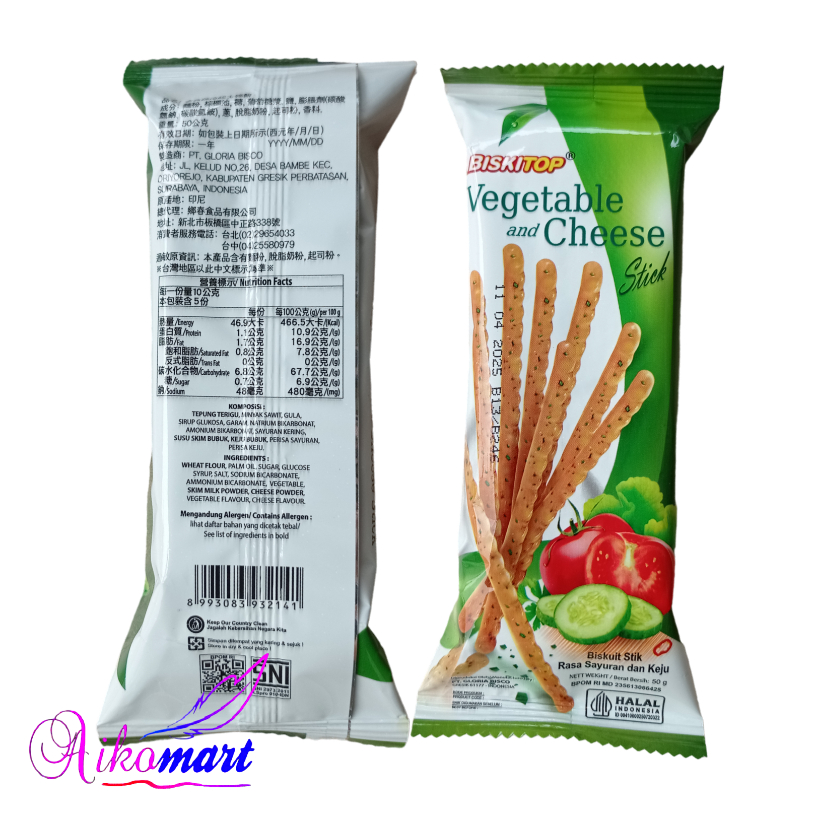 

Biskitop Vegetable Cheese 50g Biskuit Stik Rasa Sayuran dan Keju