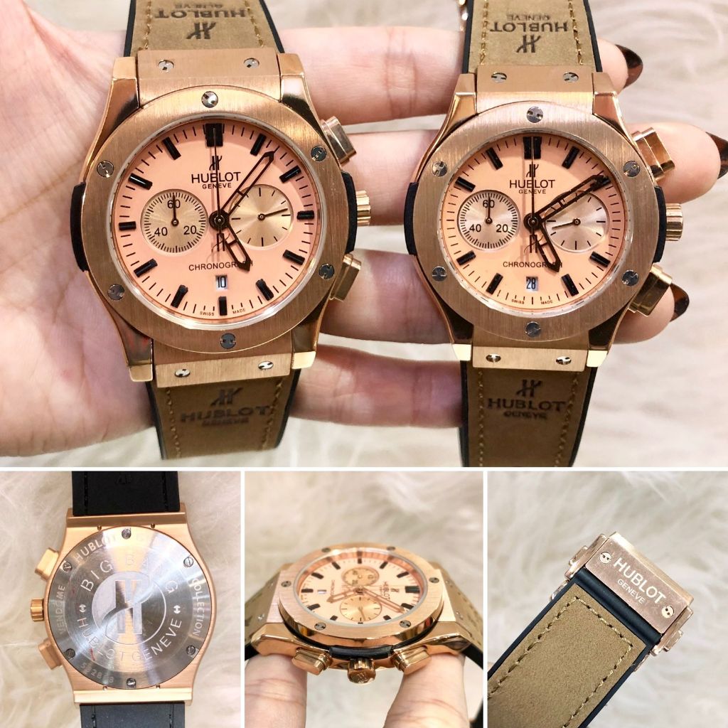 KERATON JAM TANGAN PRIA DAN WANITA HUBLOT BIG BANG ROSE GOLD BROWN ROSE DIAL JAPAN QUARTZ MOVEMENT