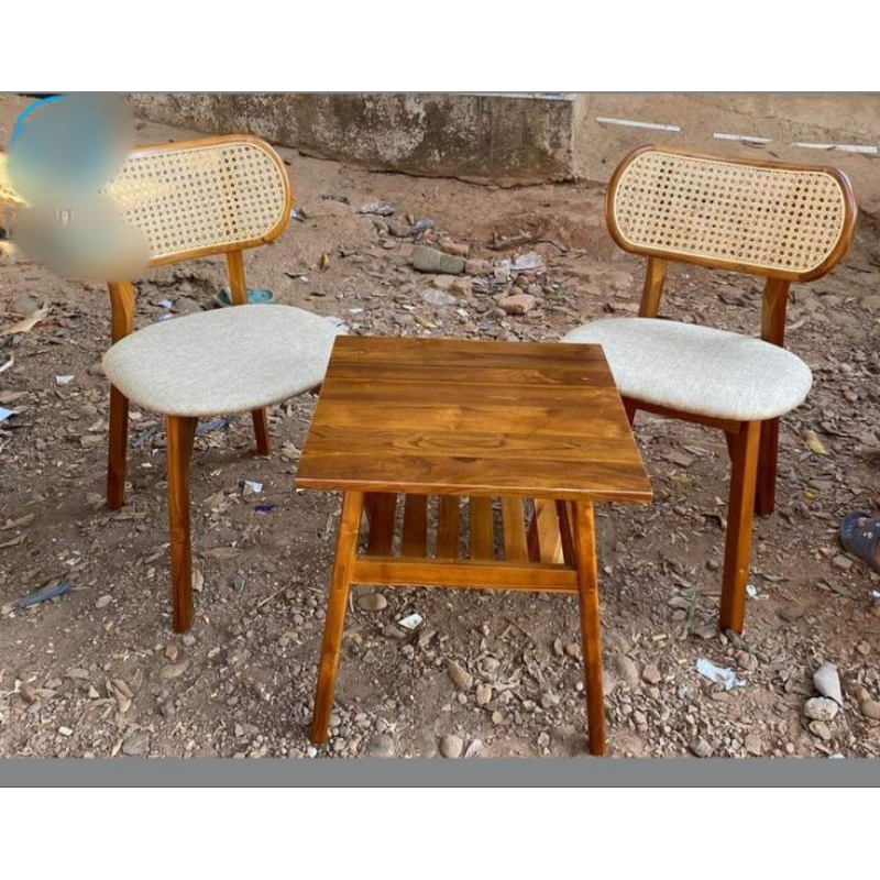 SET KURSI MEJA CAFE JATI MIX ROTTAN-KURSI CAFE JATI-MEJA CAFE KOTAK RETRO