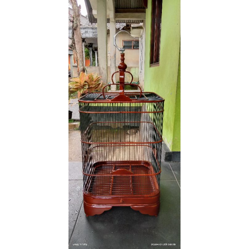 Sangkar kenari sangkar anis sangkar Poksay Hongkong oval segiempat kayu jati ruji fiber