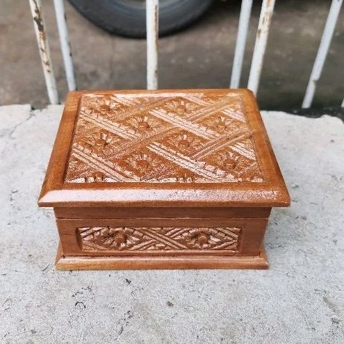 (COD) [12x10x5] Kotak Perhiasan Kayu Ukir Kayu Jati untuk mas kawin seserahan gelang kalung emas
