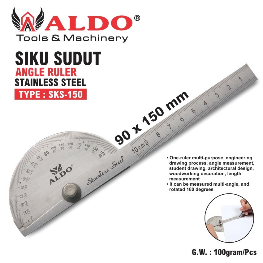 

SIKU SUDUT SKS-150 / ANGLE RULLER / PENGGARIS SUDUT MERK ALDO