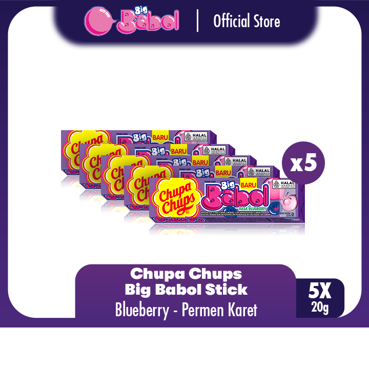 

Chupa Chups Big Babol Blueberry Stick 20g - Permen Karet Rasa Blueberi (5pcs)