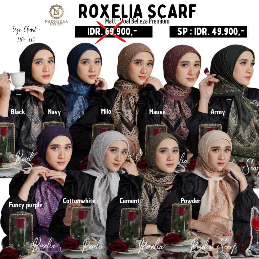 ROXELIA SCARF BY NADHEERA LUXURY HIJAB MOTIF TERBARU NADHEERA