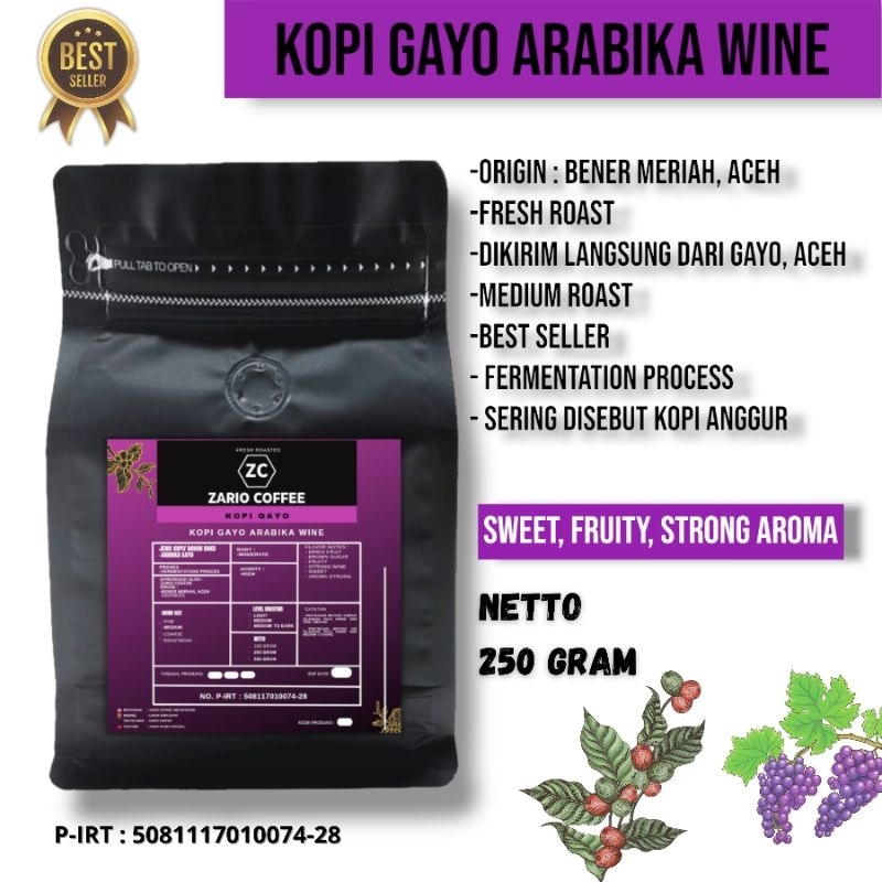 

KOPI GAYO ARABIKA WINEY 250 GRAM | FERMENTATION COFFEE