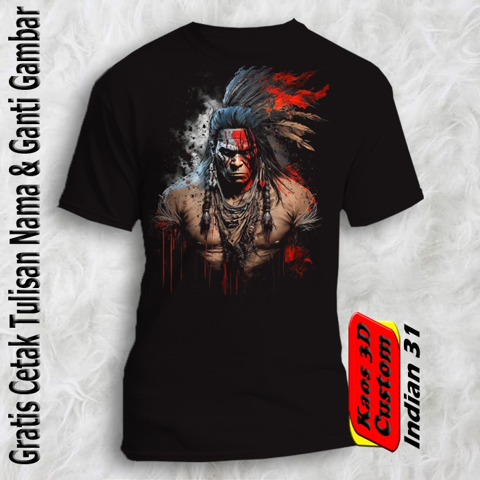 Kaos Custom Gambar Seram / Tshir Kustom Gratis Cetak / Fashion Atasan Gamba Indian Apache