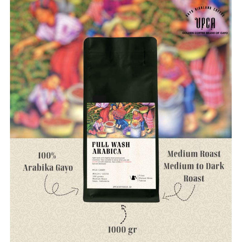 

Kopi Arabika Gayo full wash 1000 gram (biji/bubuk) Upca Coffee Roastery
