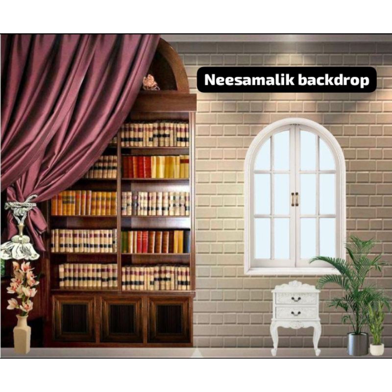 BEST SELLER !! BACKGROUND FOTO WISUDA/ RAK BUKU 3D UKURAN 2,5X3M