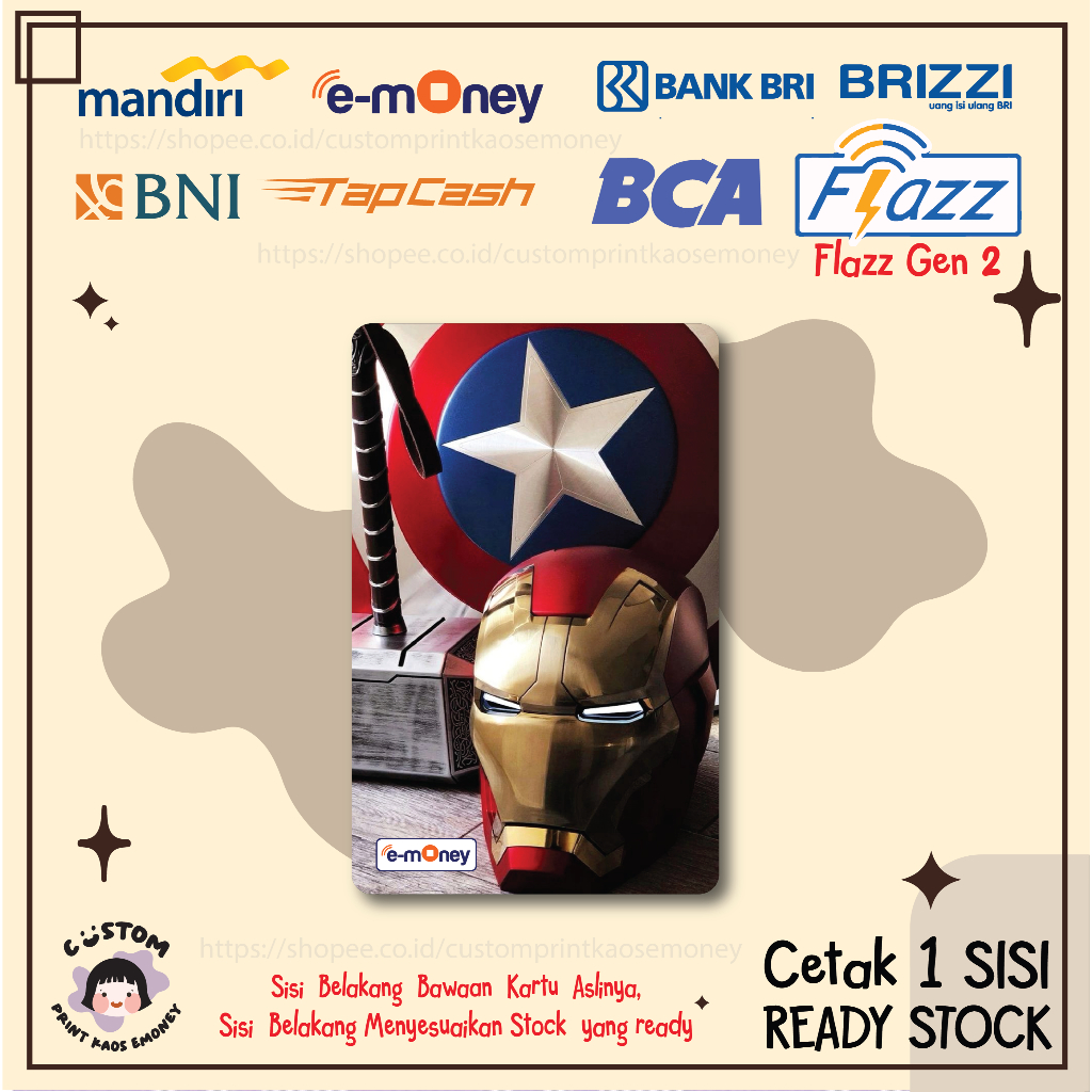 KARTU EMONEY ETOLL SUPERHERO THOR IRONMAN CAPTAIN AMERICA AVENGERS MANDIRI FLAZZ GEN2 TAPCASH 1 SISI